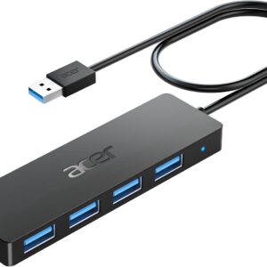 Acer USB Hub 4 Ports, Multiple USB 3.0 Hub, USBA Splitter for Laptop with Type C Power Port